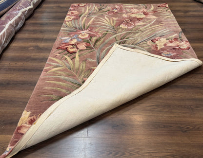 Hand Tufted Floral Rug 5x8, Light Rose Wool Carpet