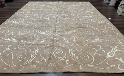 Tibetan Rug Hand Knotted Wool Silk 9x12 Beige Modern Handmade Carpet