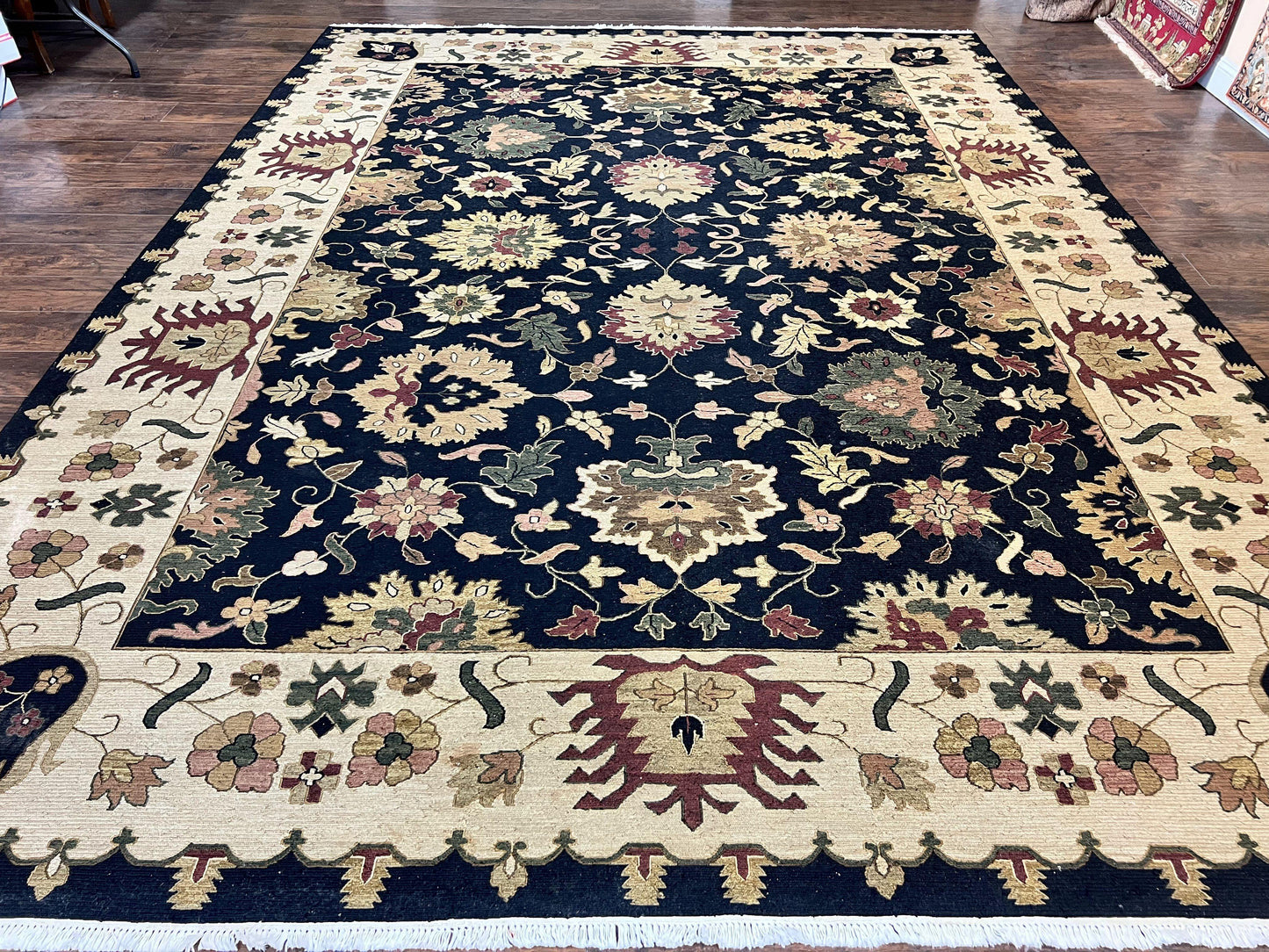 Indo Persian Wool Rug 10x14 Handmade Mahal Flatweave Floral Carpet