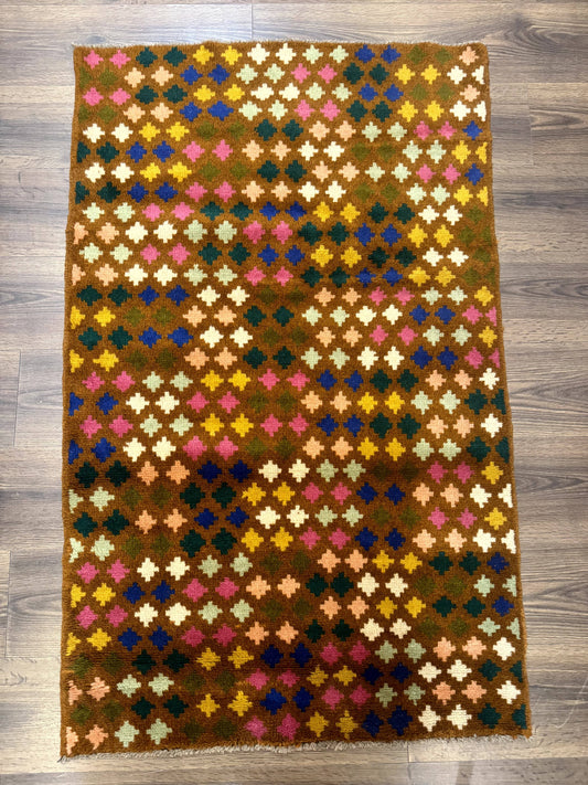 Afghan Balouch Rug 3x5 Multicolor Handwoven Wool Vintage Handmade