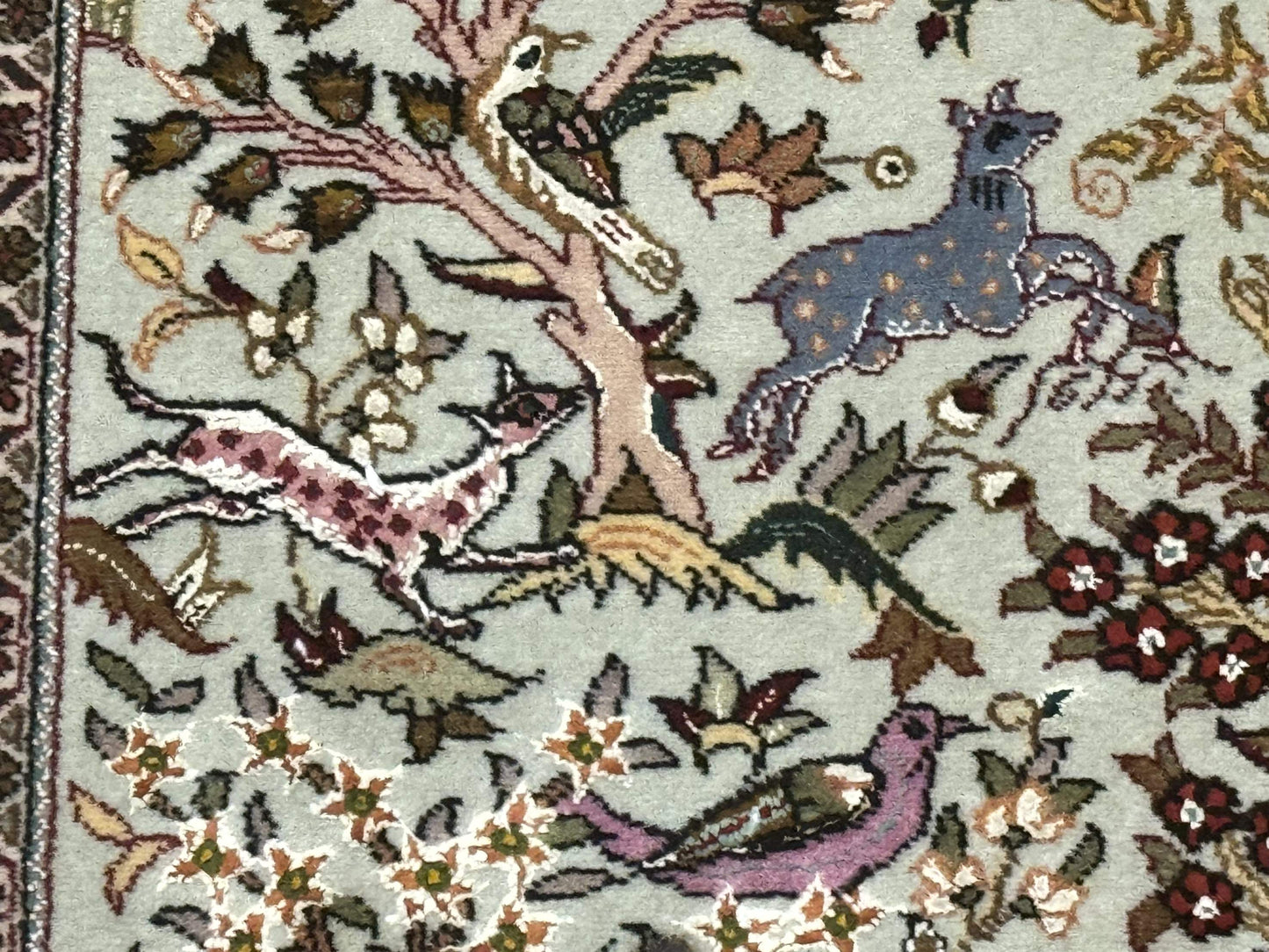 Persian Tabriz Rug 3x5 Tree Of Life With Birds And Animals Wool Silk Highlights