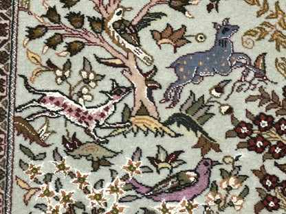 Persian Tabriz Rug 3x5 Tree Of Life With Birds And Animals Wool Silk Highlights