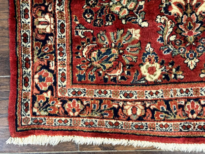Red Persian Sarouk Rug 3 x 5.8, Antique Wool Carpet, 210 KPSI