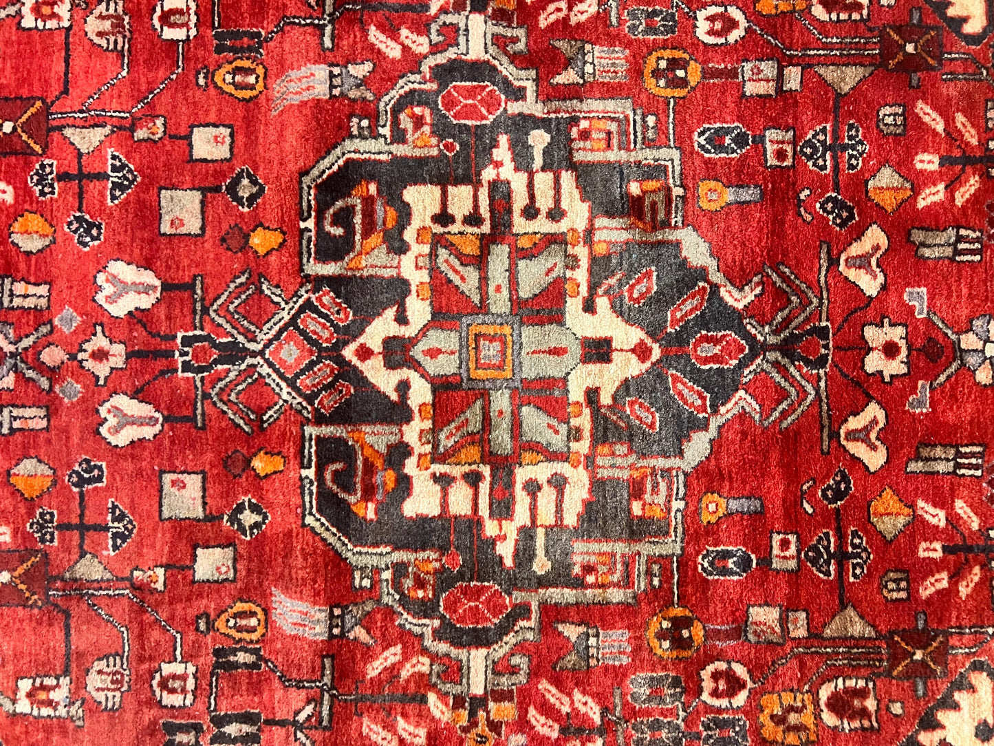 Antique Persian Tribal Rug 4 x 8, Geometric Medallion, Boho Rug, Wool Handmade Rug, Red 4x8 Rug, Persian Hamadan Rug