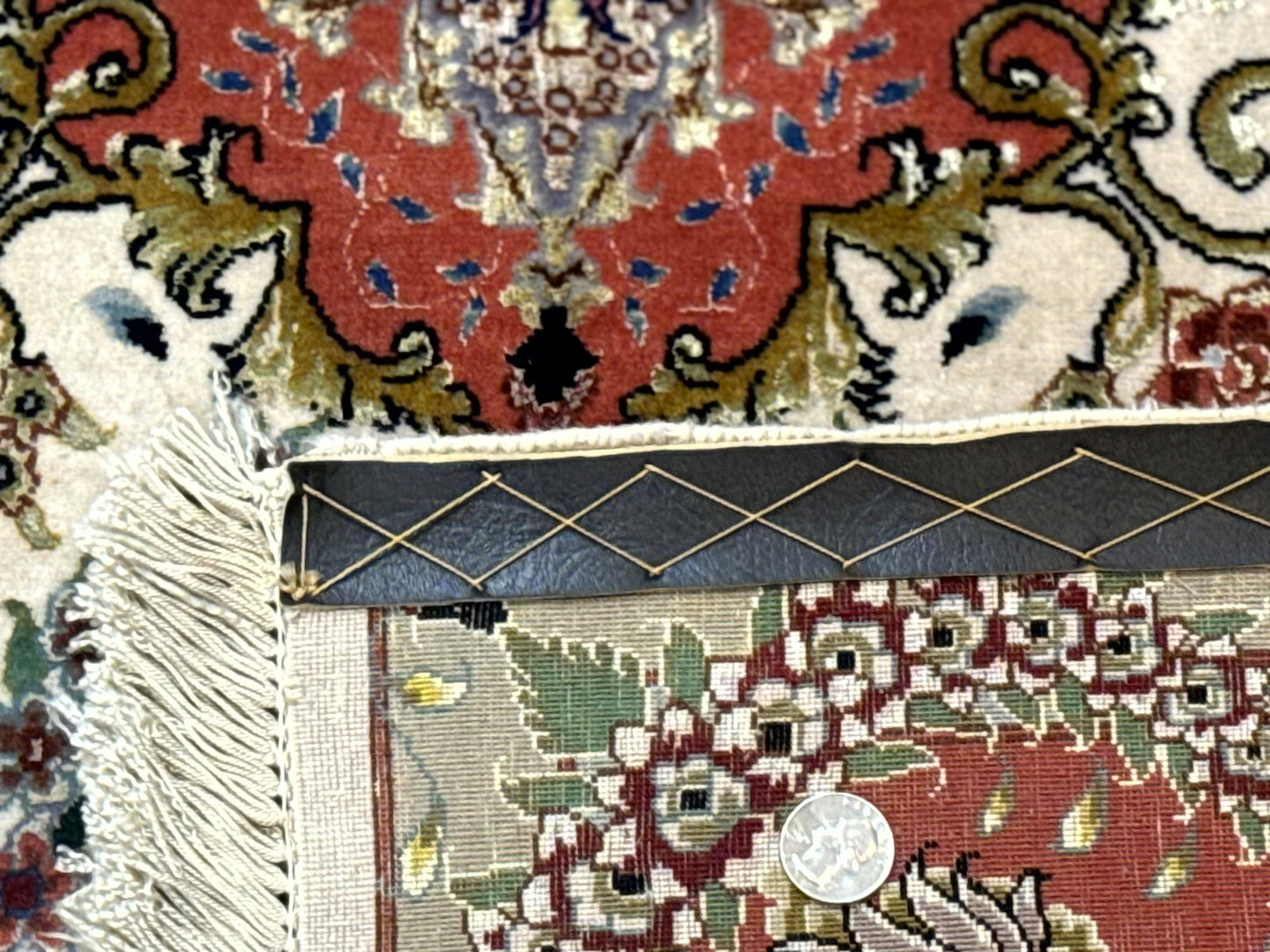 Wonderful Persian Tabriz Rug 5x7, Very Fine 440 KPSI, Ivory and Coral, Rare