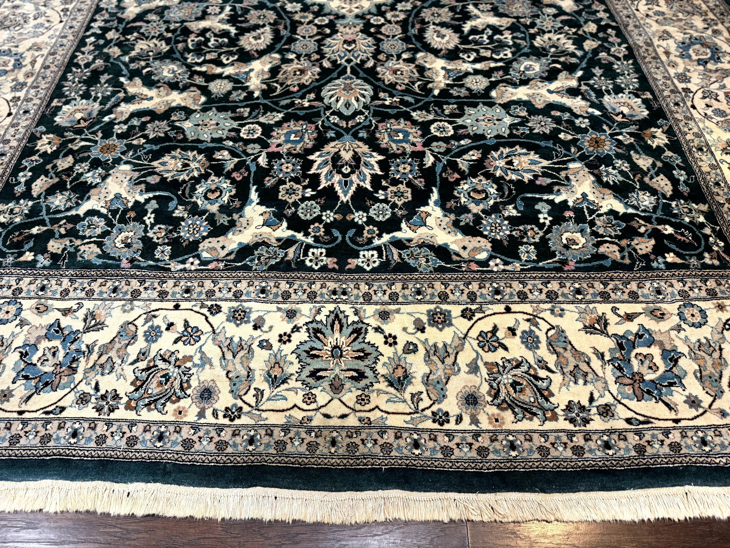 Pak Persian Rug 9x12 Dark Green Floral Allover Hand Knotted Wool
