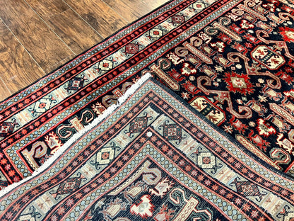 Persian Runner Rug 4.8x10 Antique Handmade Wool Kalegi Ardabil Tribal Navy Red