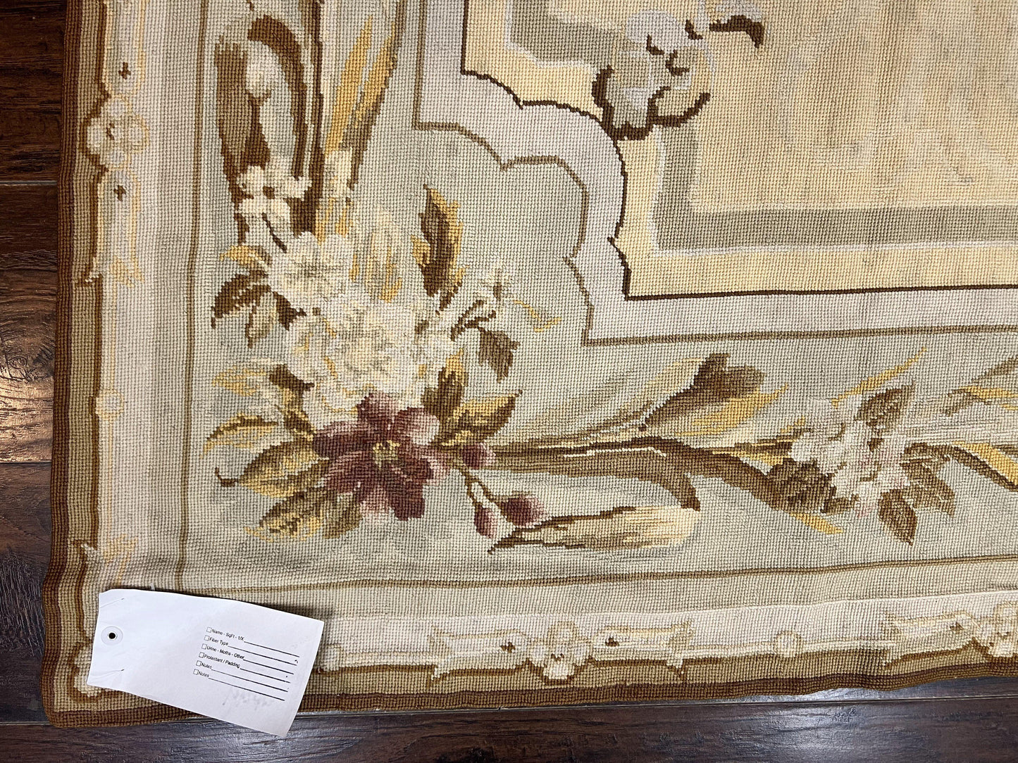 Needlepoint Rug 6x9, Elegant European Design Aubusson Carpet, Vintage Wool Handmade Rug, Light Yellow Ivory