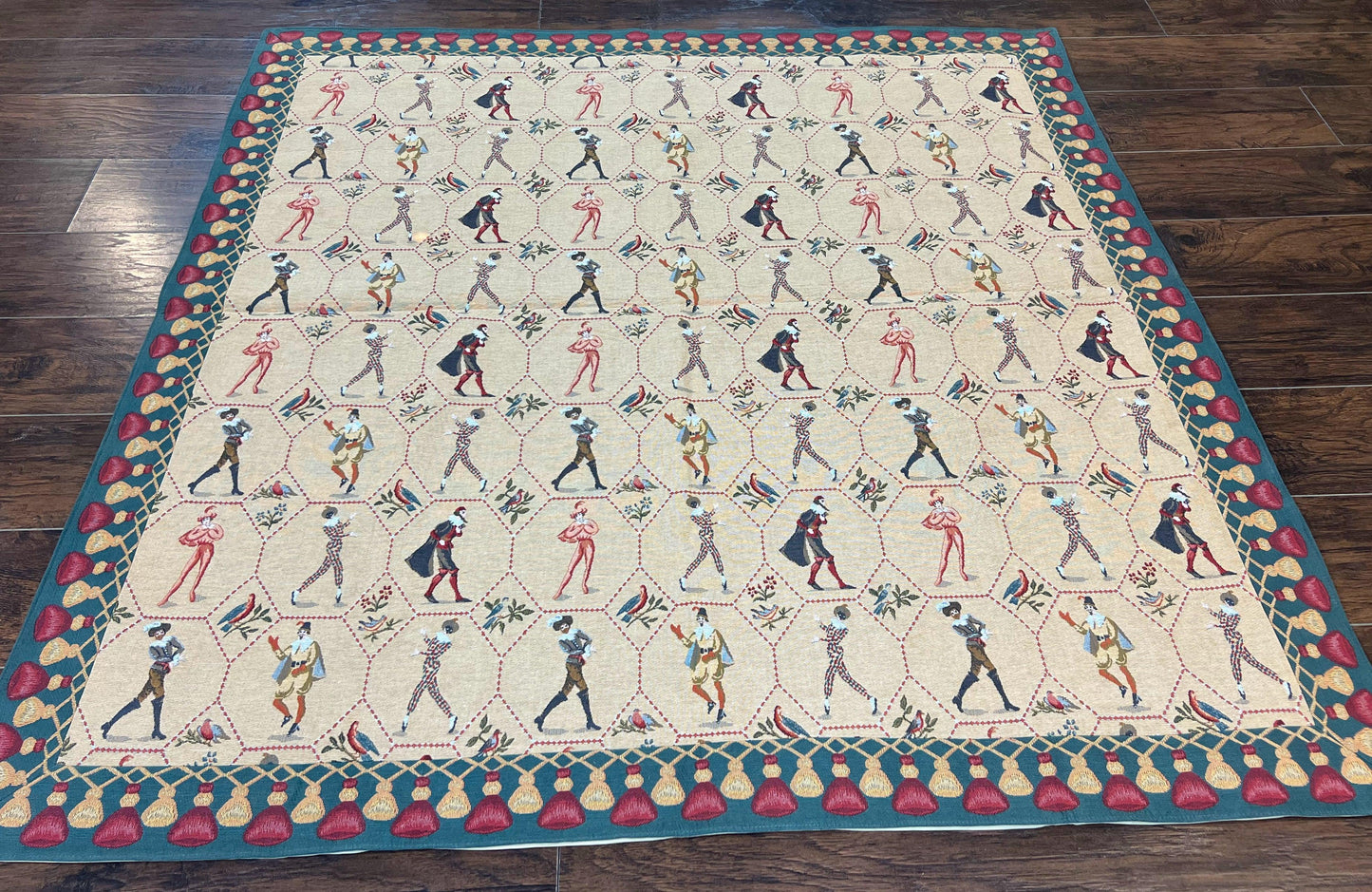 Vintage Wool Tapestry Wall Hanging 5x5 Square Court Jesters