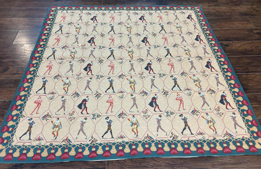 Vintage Wool Tapestry Wall Hanging 5x5 Square Court Jesters