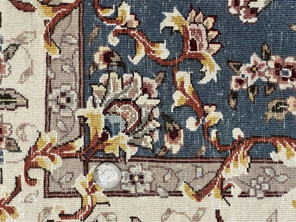 Sino Persian Rug 4x6, Very Fine Oriental Carpet, Handmade Rug 4 x 6, Floral Allover Vintage Traditional Wool & Silk Highlights, 200 KPSI