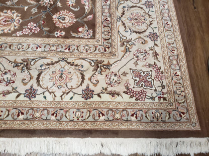 Pak-Persian Vintage Wool Rug 9x12 Hand-Knotted Spice Brown Ivory Traditional Oriental Carpet