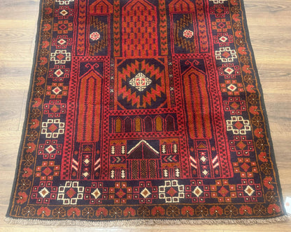 Balouch Rug Afghan Hand Knotted Wool Tribal Carpet 3x7 Red Colorful Traditional