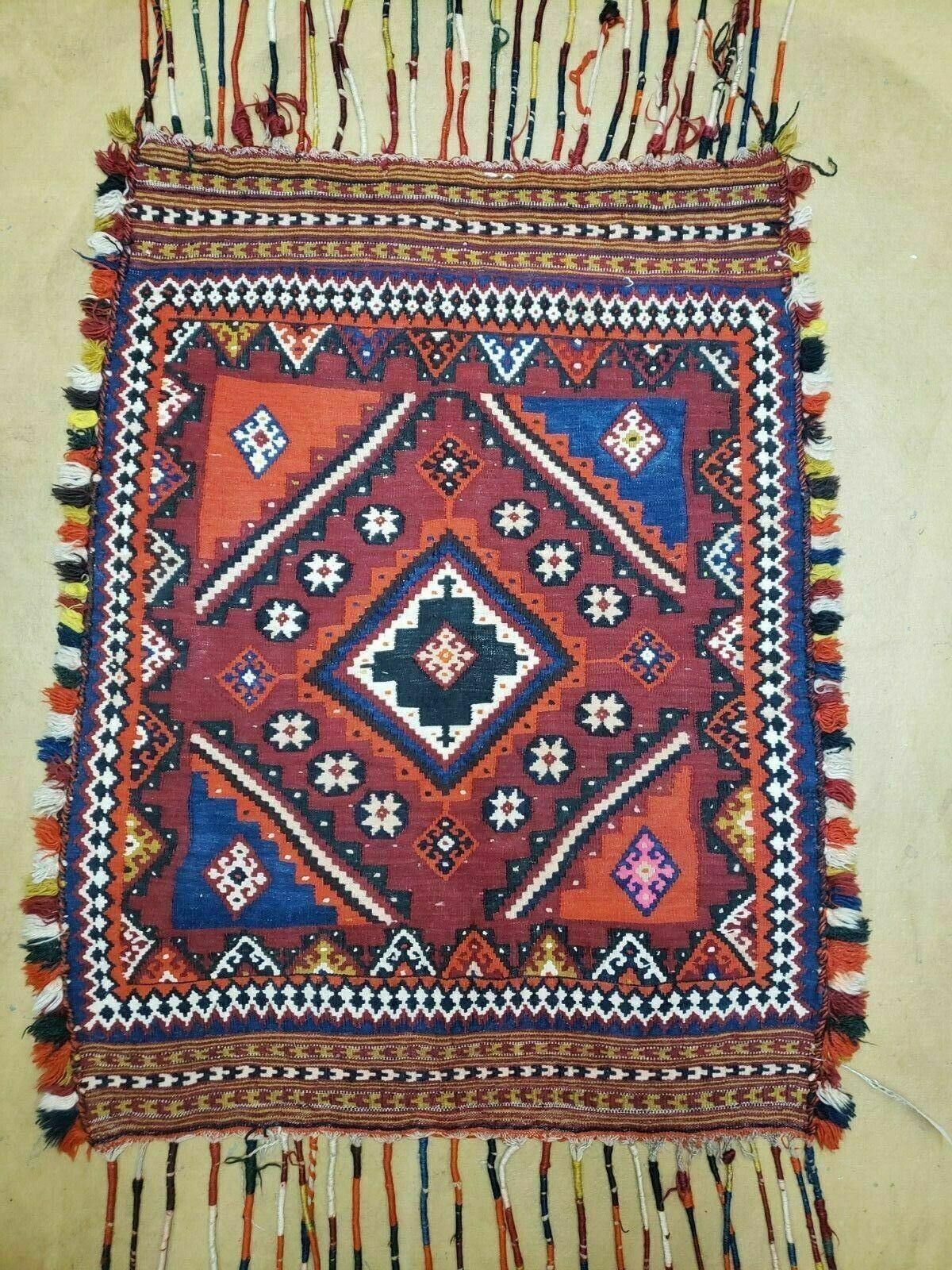 Antique Turkish Kilim Rug Handcrafted Wool 3 By 4 Ft Vintage Floor Covering