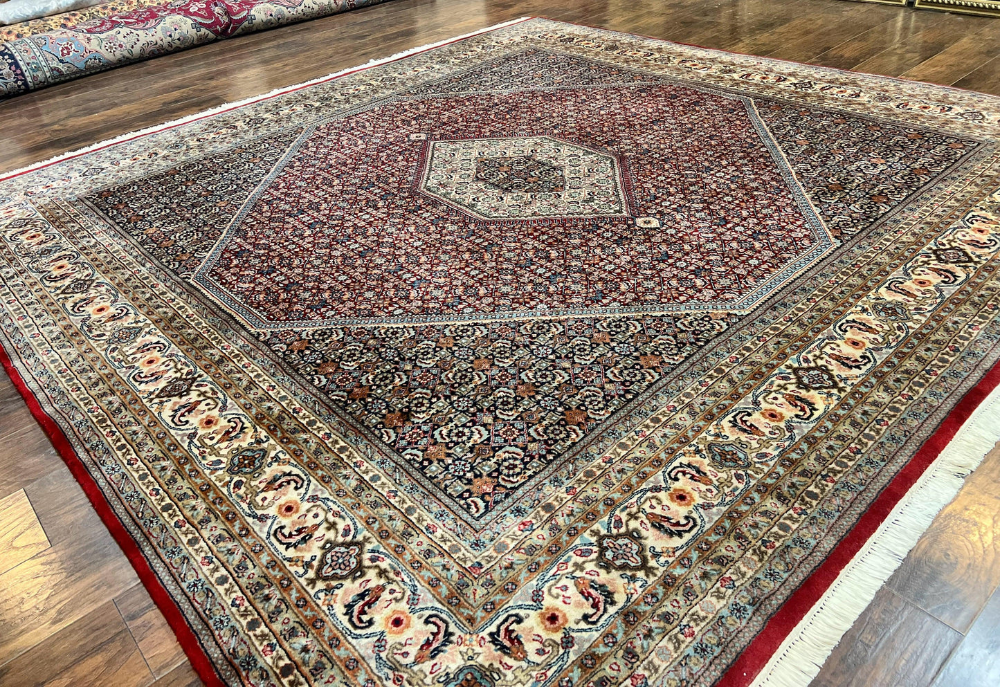 Bidjar Rug Square 10x10 Indo Persian Handmade Wool Carpet Red Vintage