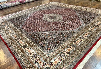 Bidjar Rug Square 10x10 Indo Persian Handmade Wool Carpet Red Vintage