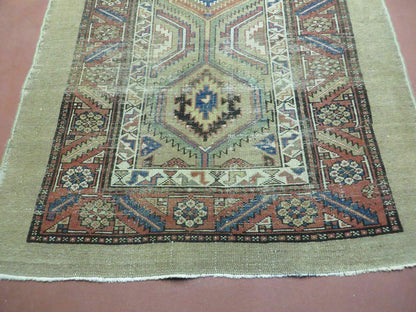 3'4" X 12' Antique Hand Made Turkish Wool Rug Runner Carpet Camel Hair Nice