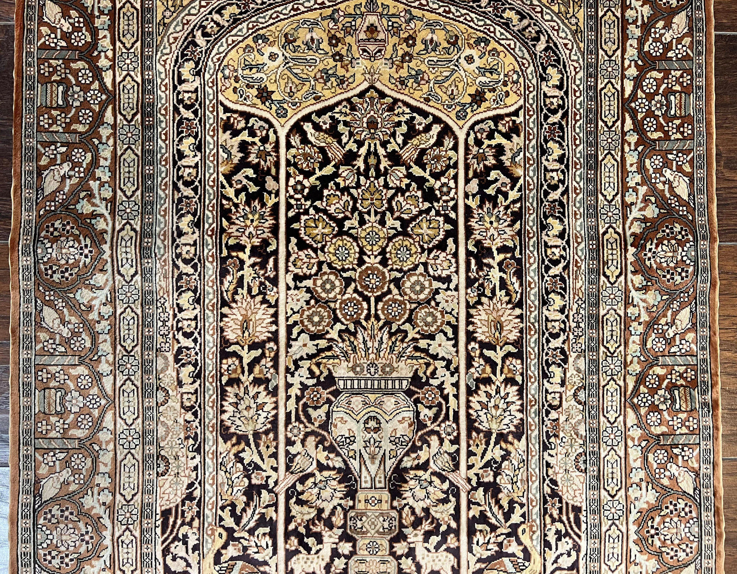 Turkish Hereke Silk Rug 2x3 Floral Vase Tree Of Life Birds Vintage Carpet