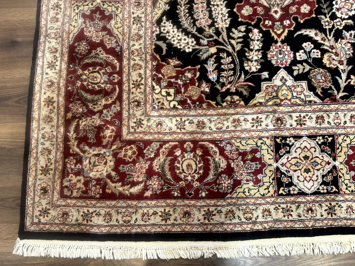 Sino Persian Rug 9x12 Wool Silk Handmade Allover Pattern Black Maroon