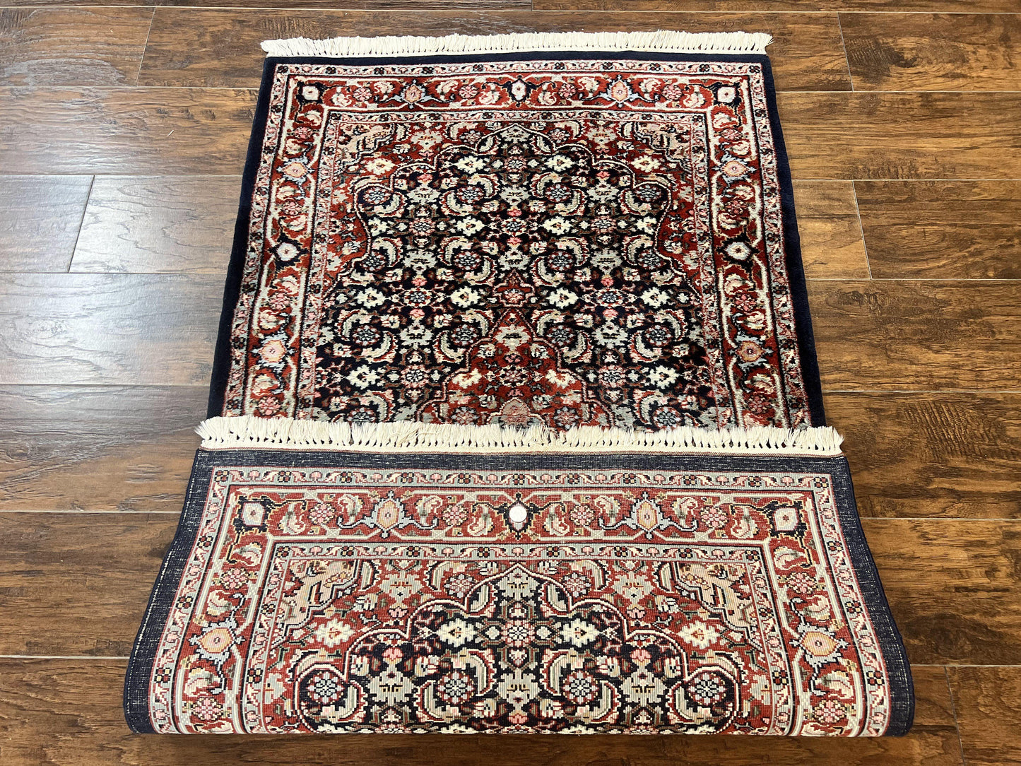 Indo Persian Rug 3x4 Herati Allover Handmade Wool Midnight Blue and Red