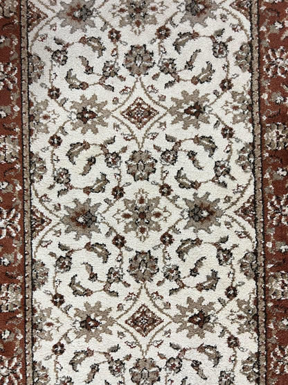 Runner Rug 2 x 7.6, Skinny Runner, Oriental Rug for Hallway, Ivory & Rust Red, Floral Allover