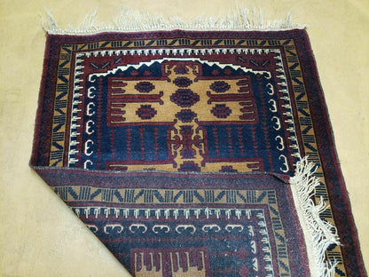 Vintage Balouchi Rug Tribal Wool 3x4 Handmade Natural Dyes
