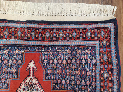 Senneh Wool Area Rug 4x6 Handmade Kurdish Carpet Vegetable Dyes Red Blue