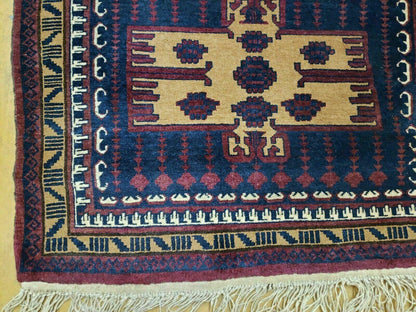 Vintage Balouchi Rug Tribal Wool 3x4 Handmade Natural Dyes