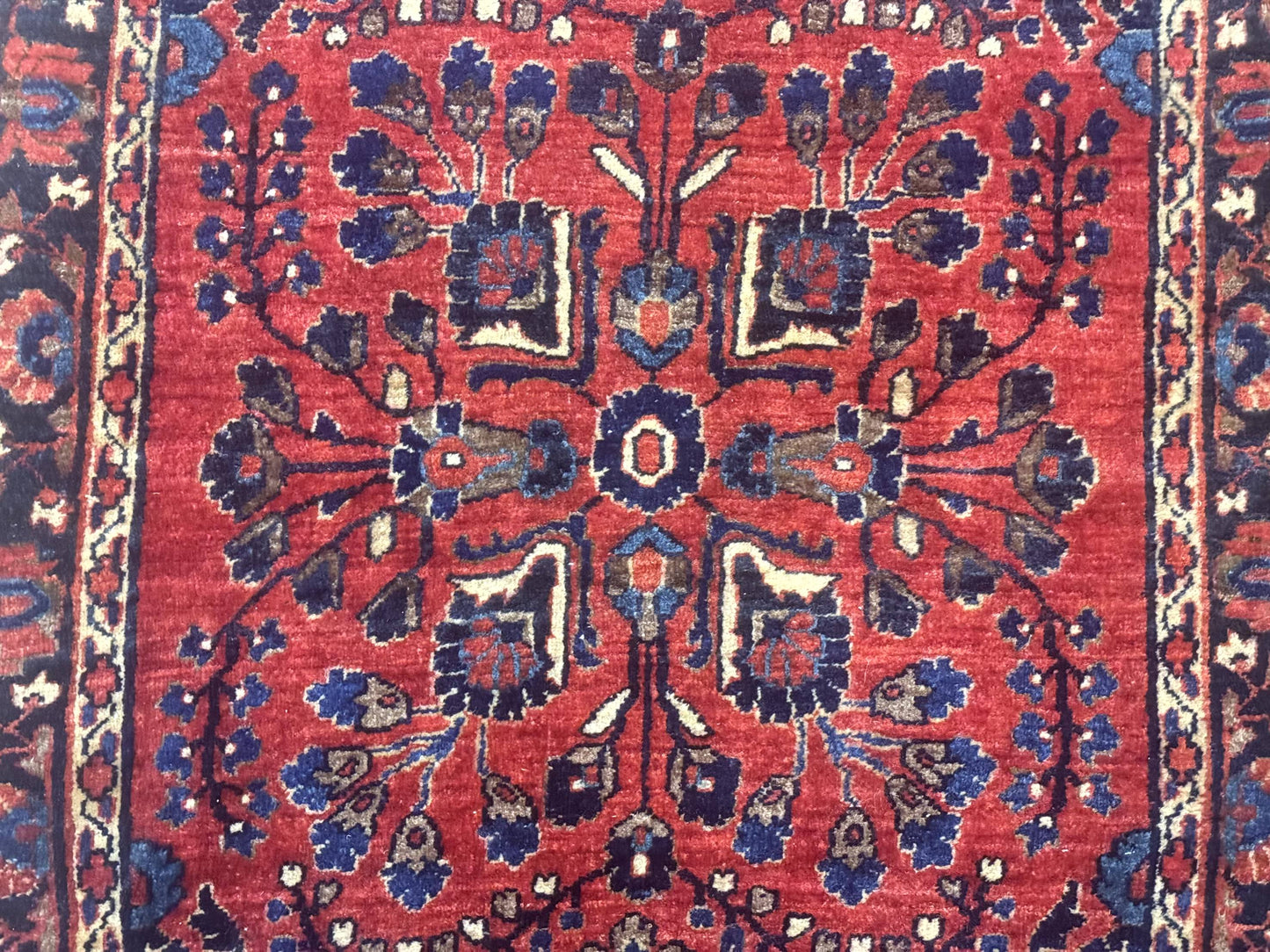 Persian Sarouk Rug Small Red Floral Antique 2 Ft 7 In By 4 Ft 9 In