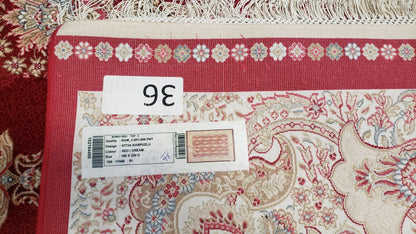 Dark Red Silk Carpet 5.3 x 7.6 ft, 5x8 Silk Rug, New Turkish Silk Carpet, Mint Condition, Beige & Red Area Rug, Bamboo Silk, High Quality