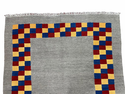 Handmade Kilim Rug Wool Geometric Checkerboard Area Rug 5 Foot 9 Inch By 7 Foot 9 Inch