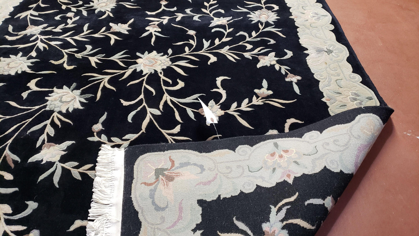 Vintage Hand Knotted Wool Rug 6x9 Chinese Floral Entryway Foyer Decor