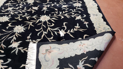 Vintage Hand Knotted Wool Rug 6x9 Chinese Floral Entryway Foyer Decor