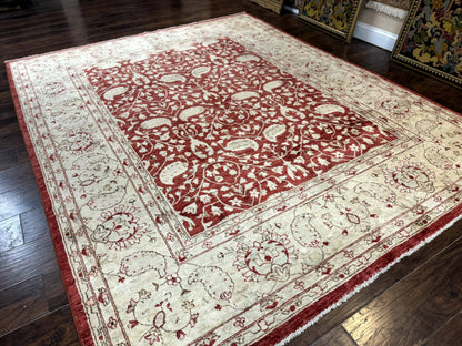 Handmade Pakistani Chobi Rug 8x10 Red Wool Area Rug For Living Room Decor
