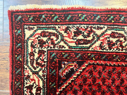 Persian Tribal Rug 2.6 x 5, Boteh Paisley Pattern, Red and Beige, Wool Hamadan Rug
