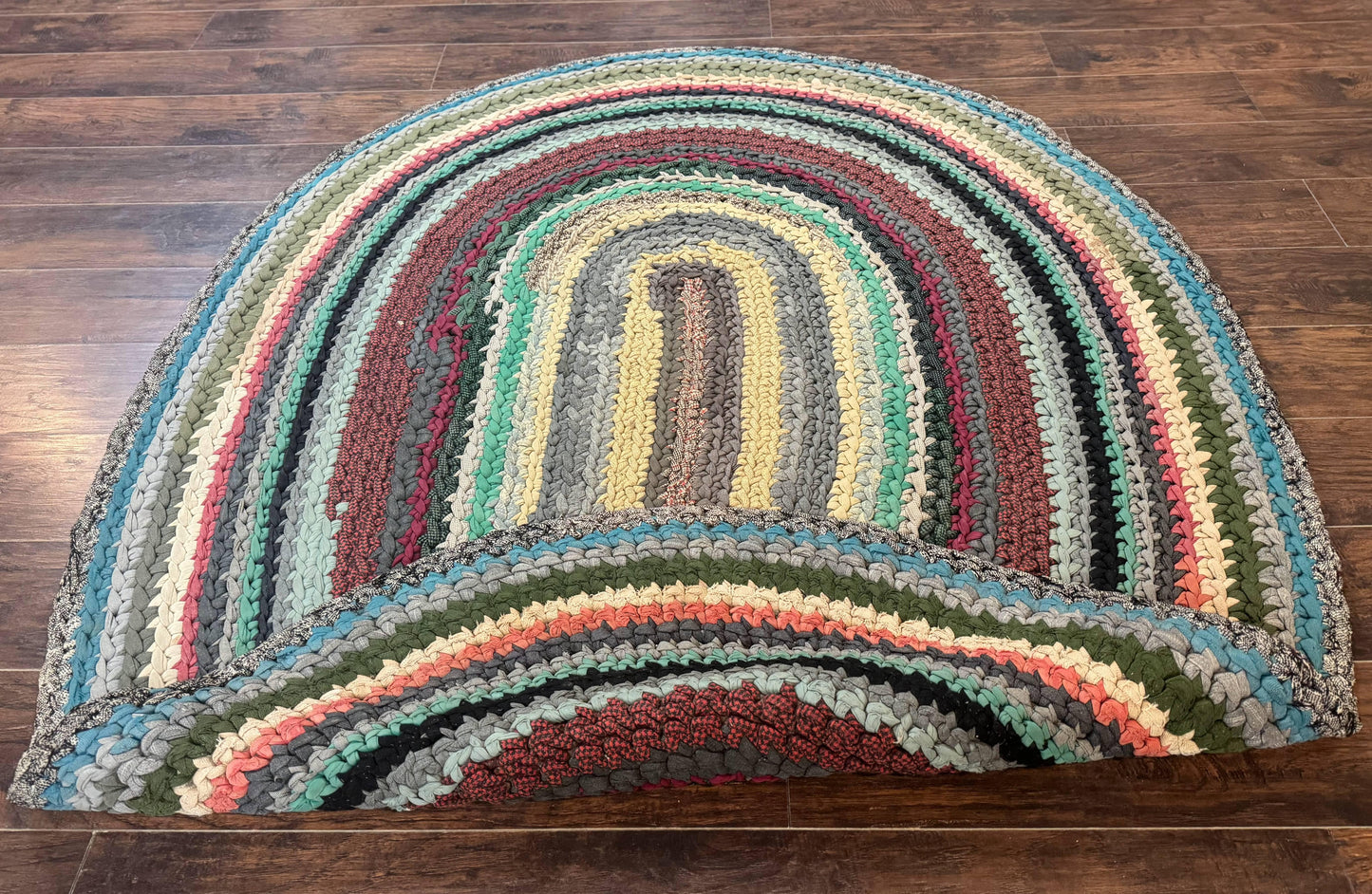 Antique Braided Wool Rug 5x7 Oval Multicolor Handmade American Carpet