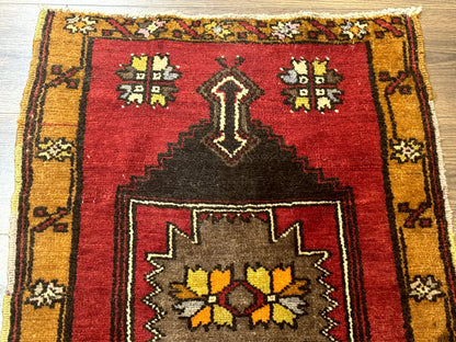 Turkish Yastik Rug 2x3 Geometric Medallion Hand Knotted Wool Red