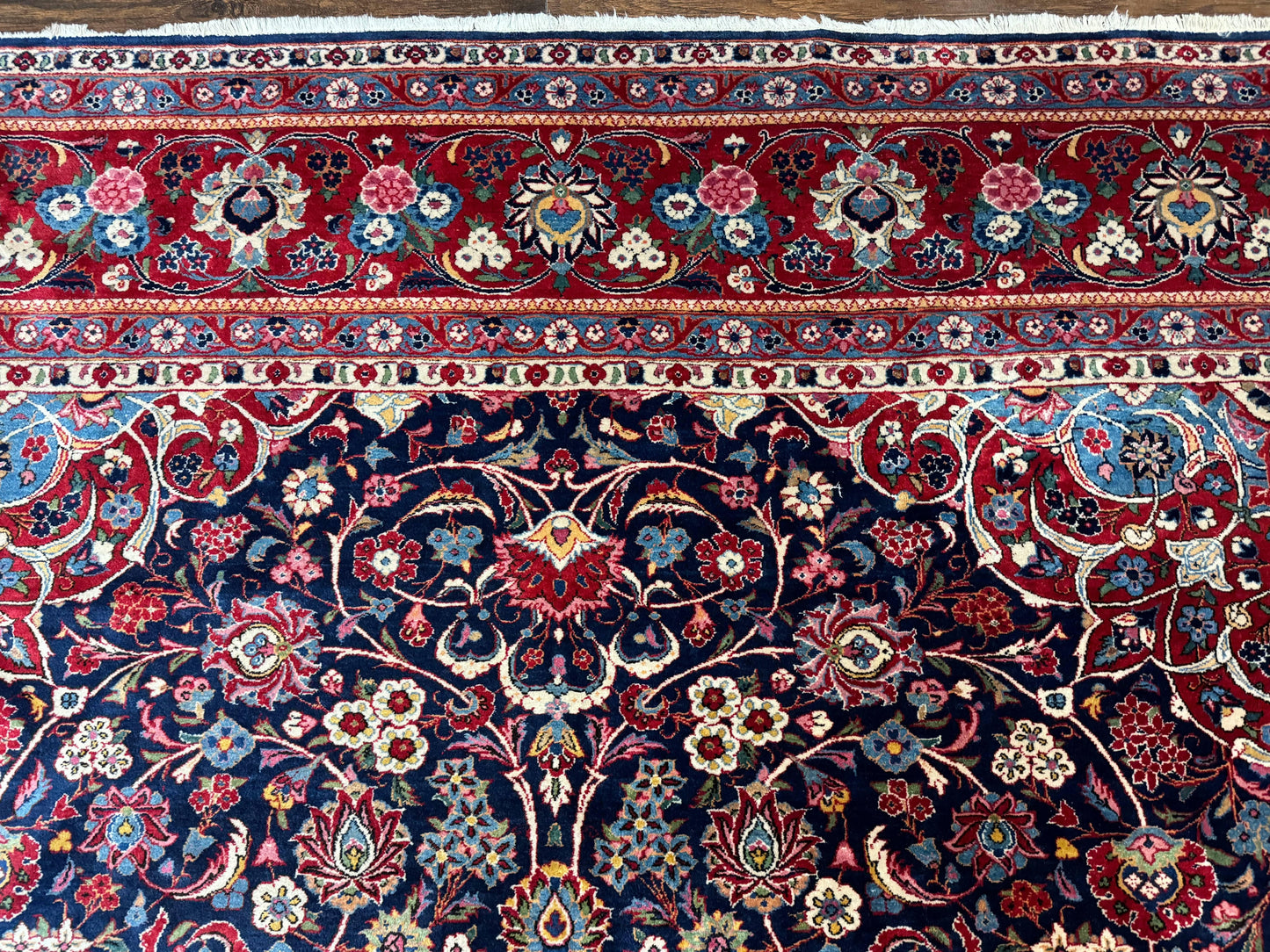 Navy Blue Persian Kashan Rug 9x12 Antique Carpet Wool 200 KPSI