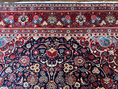 Navy Blue Persian Kashan Rug 9x12 Antique Carpet Wool 200 KPSI