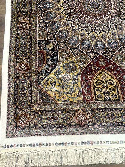 Turkish Silk Rug 4x6 Dome Design Bamboo Silk Memluk Carpet
