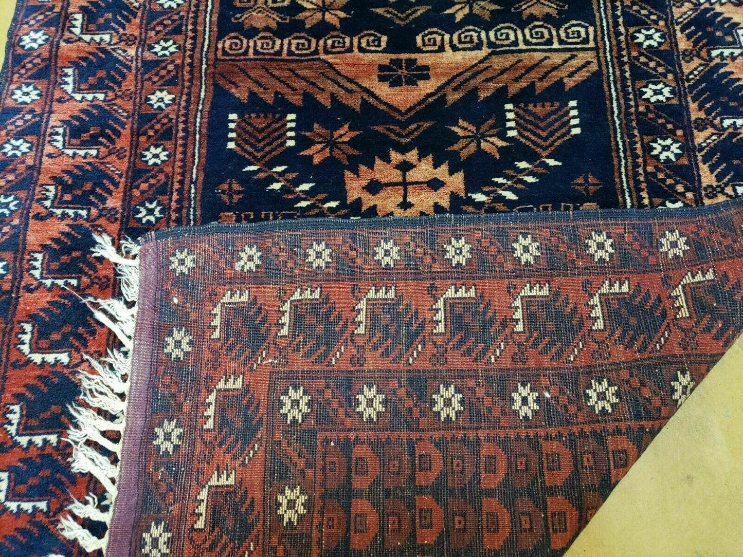 Vintage Balouchi Wool Rug Handmade In Pakistan 3 Foot 4 Inch By 5 Foot 6 Inch