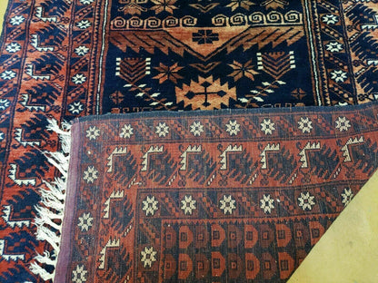 Vintage Balouchi Wool Rug Handmade In Pakistan 3 Foot 4 Inch By 5 Foot 6 Inch
