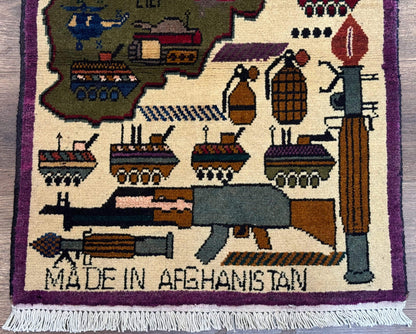 Small Afghan War Rug Hand Knotted Wool Collectible Decor Accent