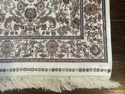 Turkish Silk Rug 2.6 x 4 Ivory Allover Floral Design Bamboo Silk