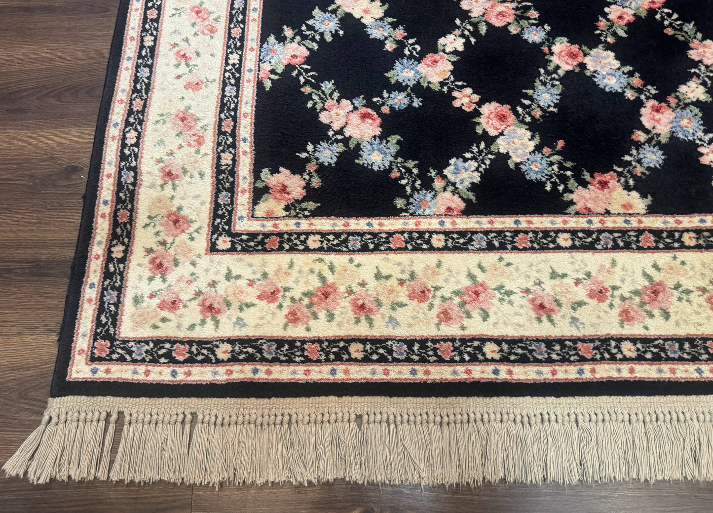 Karastan Garden of Eden Rug 8.8 x 12 Ebony Trellis Floral Wool Pile Vintage Discontinued