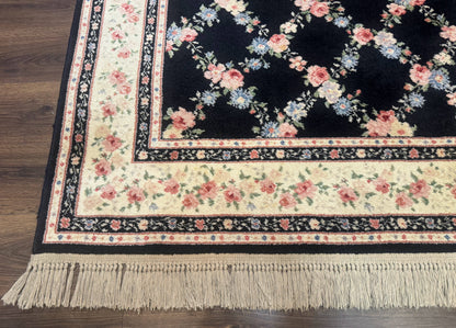 Karastan Garden of Eden Rug 8.8 x 12 Ebony Trellis Floral Wool Pile Vintage Discontinued