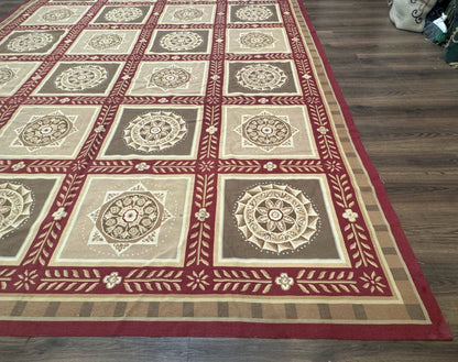 Needlepoint Rug 9x12, Panel Design, Burgundy Taupe, Elegant