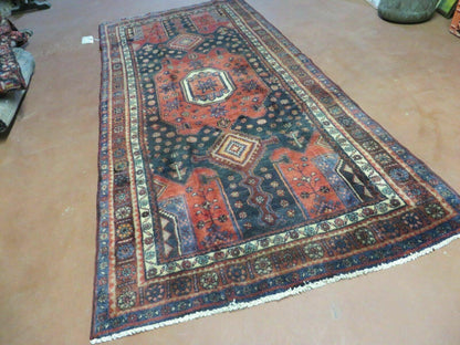 Antique Handmade Turkish Tribal Rug 4 by 9 Feet Wool Oriental Geometric Design