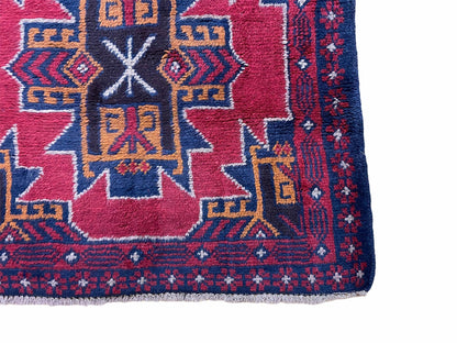 Balouchi Rug Vintage Handmade Tribal Wool Afghan Area Rug Red And Blue