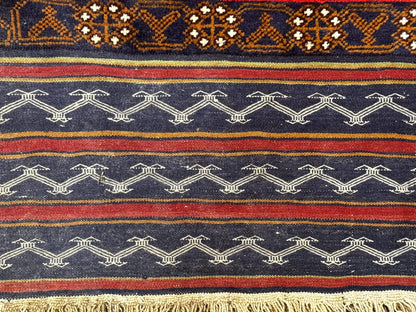 Handmade Afghan Rug 3x5 Tribal Geometric Navy Blue Wool Rustic Living Room Accent